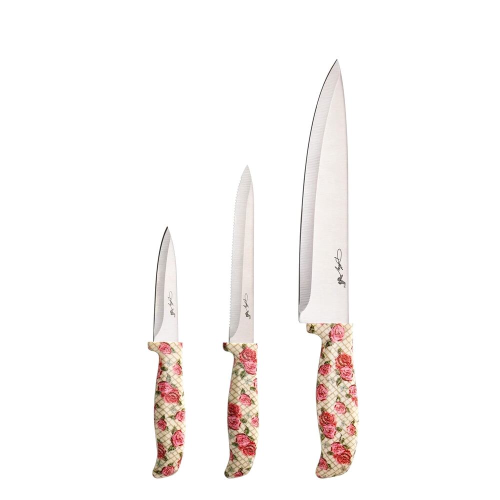 New Dolly Parton 3-Piece Chef Knife Set w/ Floral Rose Handle